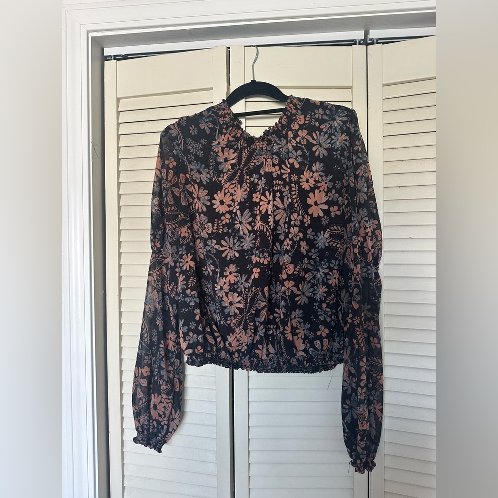 Free People Floral Long Sleeve Top